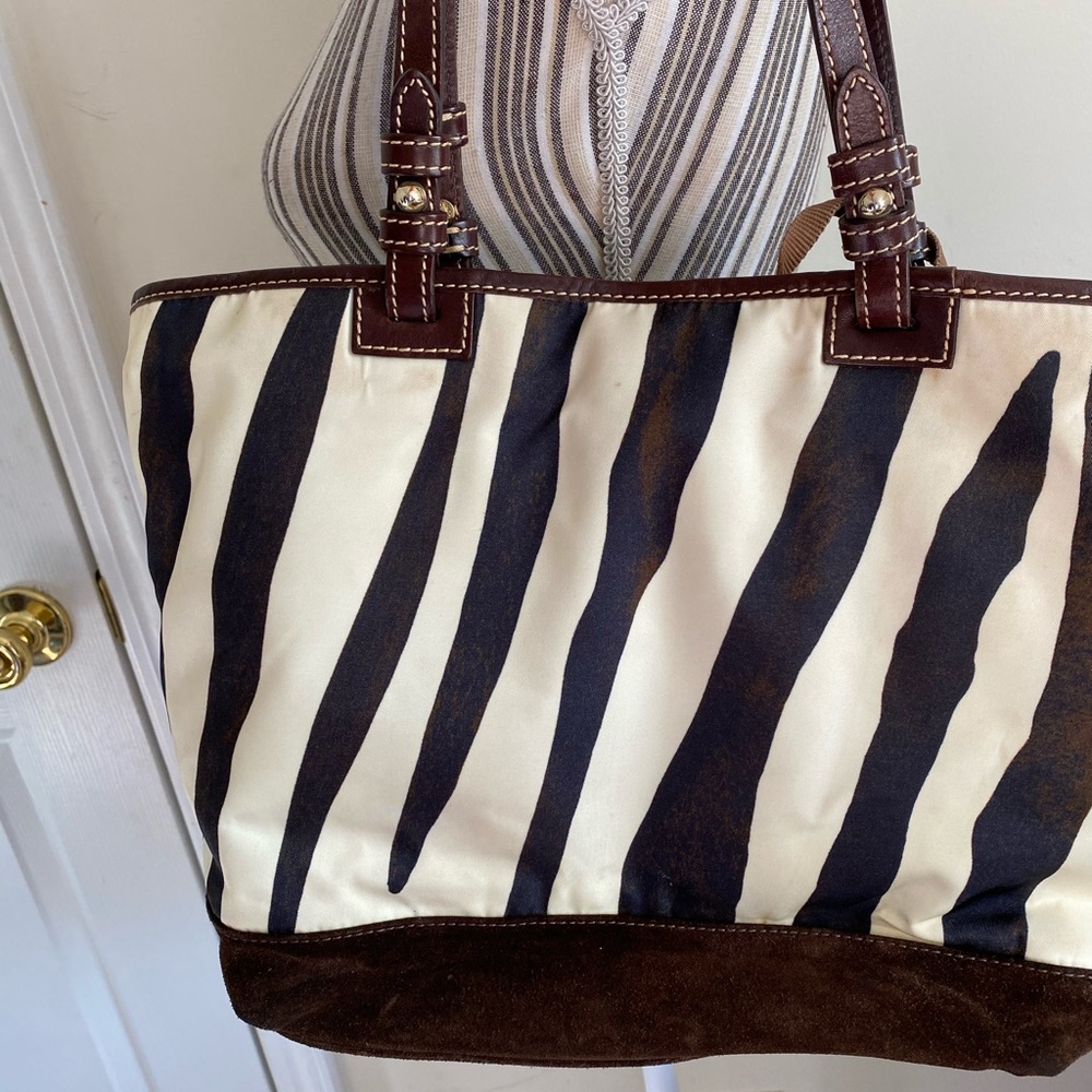 Dooney & Bourke Zebra Print Tote in Black, White & Brown - Picture 4 of 15